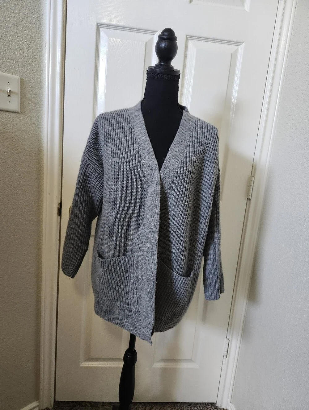 The Beach People Cozy Grey Knit Cardigan with Palm Embroidery